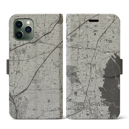 【四条畷（大阪府）】地図柄iPhoneケース（手帳タイプ）モノトーン・iPhone 11 Pro 用