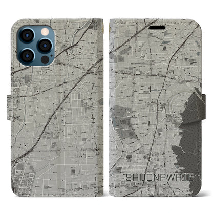 【四条畷（大阪府）】地図柄iPhoneケース（手帳タイプ）モノトーン・iPhone 12 / 12 Pro 用