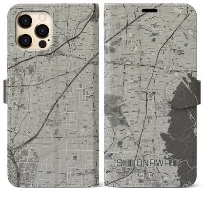 【四条畷（大阪府）】地図柄iPhoneケース（手帳タイプ）モノトーン・iPhone 12 Pro Max 用