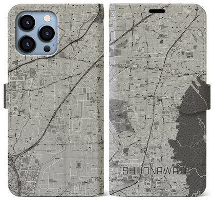 【四条畷（大阪府）】地図柄iPhoneケース（手帳タイプ）モノトーン・iPhone 13 Pro Max 用