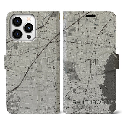 【四条畷（大阪府）】地図柄iPhoneケース（手帳タイプ）モノトーン・iPhone 13 Pro 用