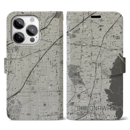 【四条畷（大阪府）】地図柄iPhoneケース（手帳タイプ）モノトーン・iPhone 14 Pro 用