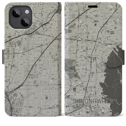 【四条畷（大阪府）】地図柄iPhoneケース（手帳タイプ）モノトーン・iPhone 14 Plus 用