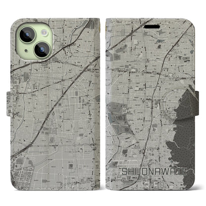 【四条畷（大阪府）】地図柄iPhoneケース（手帳タイプ）モノトーン・iPhone 15 用