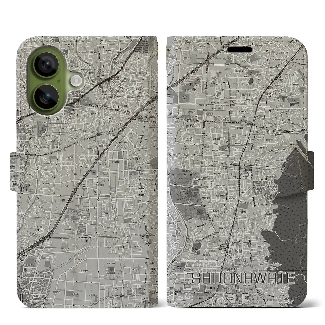 【四条畷（大阪府）】地図柄iPhoneケース（手帳タイプ）