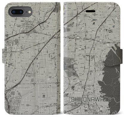 【四条畷（大阪府）】地図柄iPhoneケース（手帳タイプ）モノトーン・iPhone 8Plus /7Plus / 6sPlus / 6Plus 用