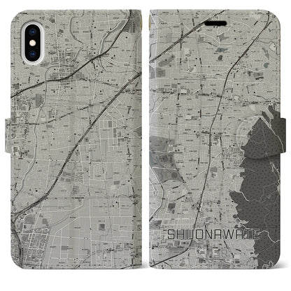 【四条畷（大阪府）】地図柄iPhoneケース（手帳タイプ）モノトーン・iPhone XS Max 用