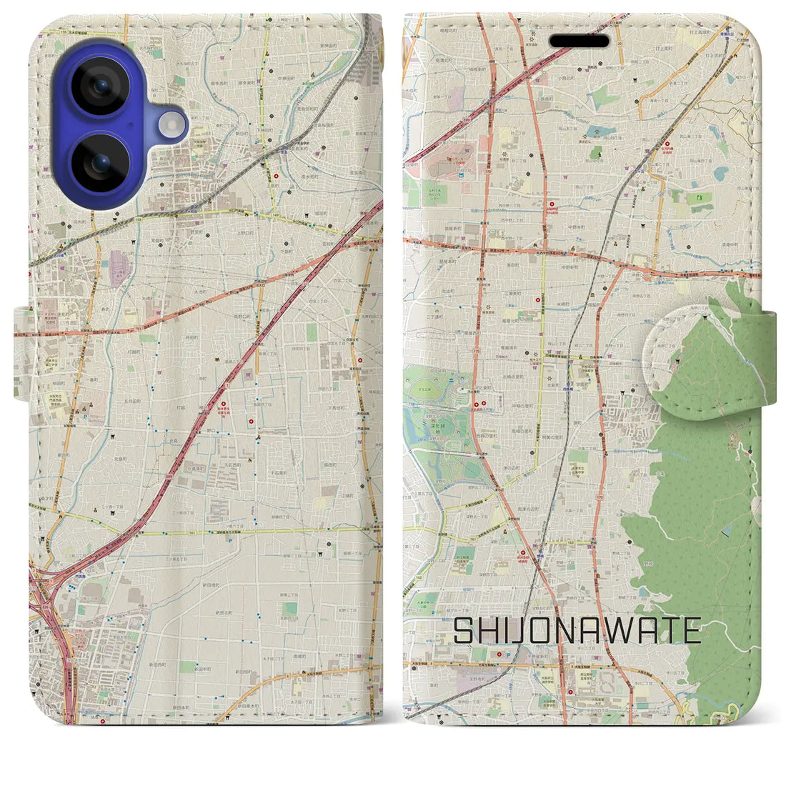 【四条畷(大阪府)】地図柄iPhoneケース(手帳タイプ)ナチュラル・iPhone 16 Pro Max 用