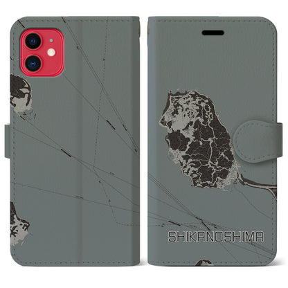 【志賀島（福岡県）】地図柄iPhoneケース（手帳タイプ）モノトーン・iPhone 11 用