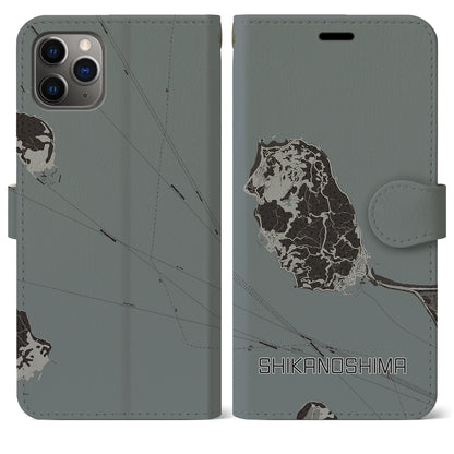 【志賀島（福岡県）】地図柄iPhoneケース（手帳タイプ）モノトーン・iPhone 11 Pro Max 用
