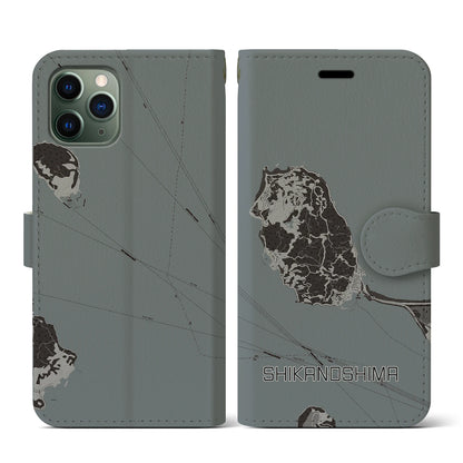 【志賀島（福岡県）】地図柄iPhoneケース（手帳タイプ）モノトーン・iPhone 11 Pro 用