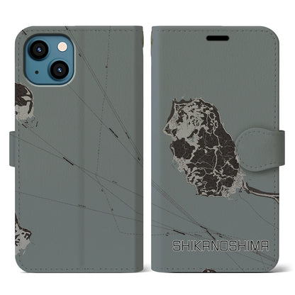 【志賀島（福岡県）】地図柄iPhoneケース（手帳タイプ）モノトーン・iPhone 13 用