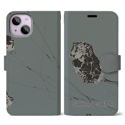 【志賀島（福岡県）】地図柄iPhoneケース（手帳タイプ）モノトーン・iPhone 14 用