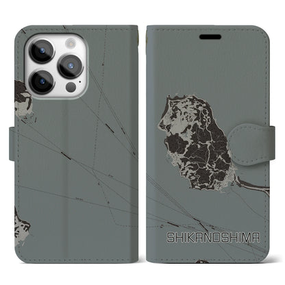 【志賀島（福岡県）】地図柄iPhoneケース（手帳タイプ）モノトーン・iPhone 14 Pro 用