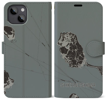 【志賀島（福岡県）】地図柄iPhoneケース（手帳タイプ）モノトーン・iPhone 14 Plus 用