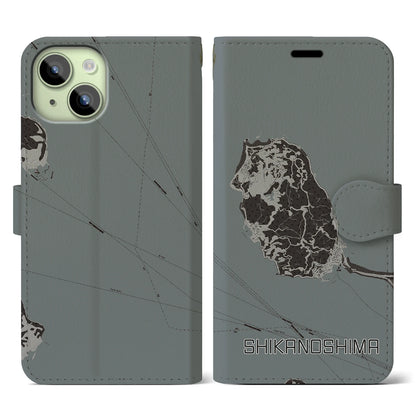 【志賀島（福岡県）】地図柄iPhoneケース（手帳タイプ）モノトーン・iPhone 15 用