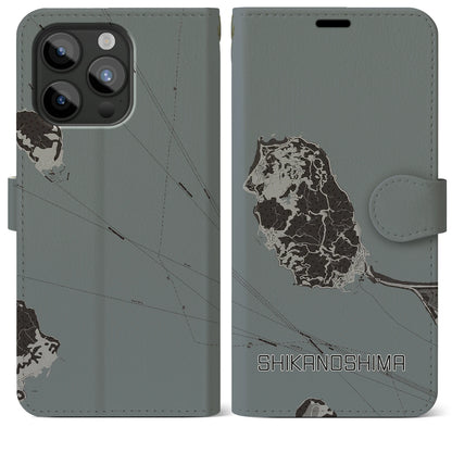 【志賀島（福岡県）】地図柄iPhoneケース（手帳タイプ）モノトーン・iPhone 15 Pro Max 用