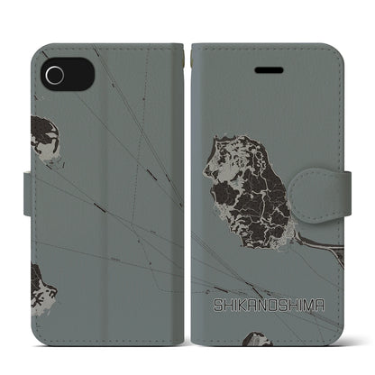 【志賀島（福岡県）】地図柄iPhoneケース（手帳タイプ）モノトーン・iPhone SE（第3 / 第2世代） / 8 / 7 / 6s / 6 用