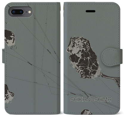 【志賀島（福岡県）】地図柄iPhoneケース（手帳タイプ）モノトーン・iPhone 8Plus /7Plus / 6sPlus / 6Plus 用