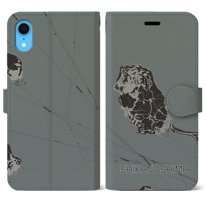 【志賀島（福岡県）】地図柄iPhoneケース（手帳タイプ）モノトーン・iPhone XR 用