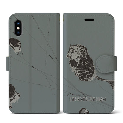【志賀島（福岡県）】地図柄iPhoneケース（手帳タイプ）モノトーン・iPhone XS / X 用