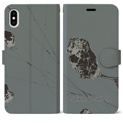 【志賀島（福岡県）】地図柄iPhoneケース（手帳タイプ）モノトーン・iPhone XS Max 用