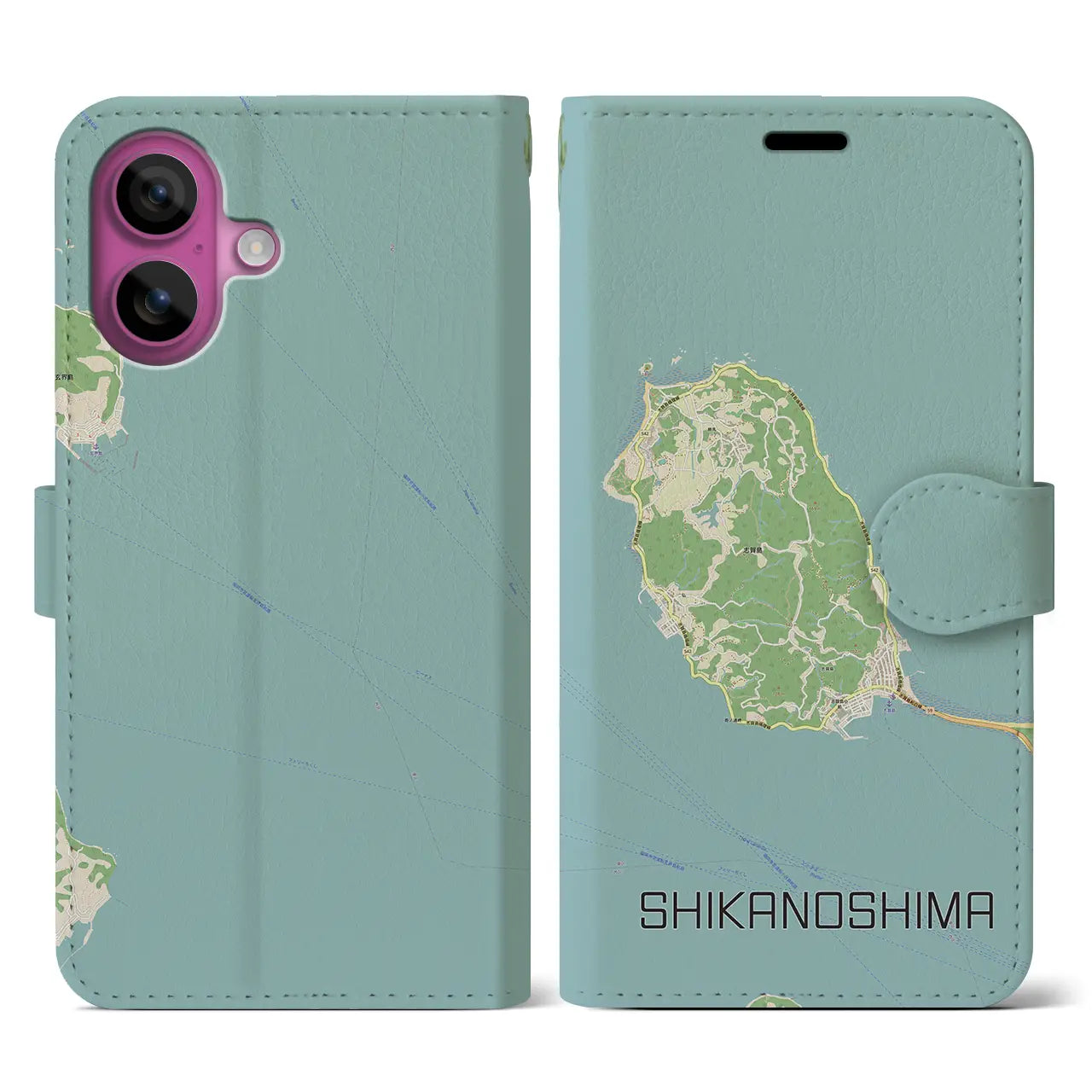 【志賀島（福岡県）】地図柄iPhoneケース（手帳タイプ）ナチュラル・iPhone 16 Pro 用