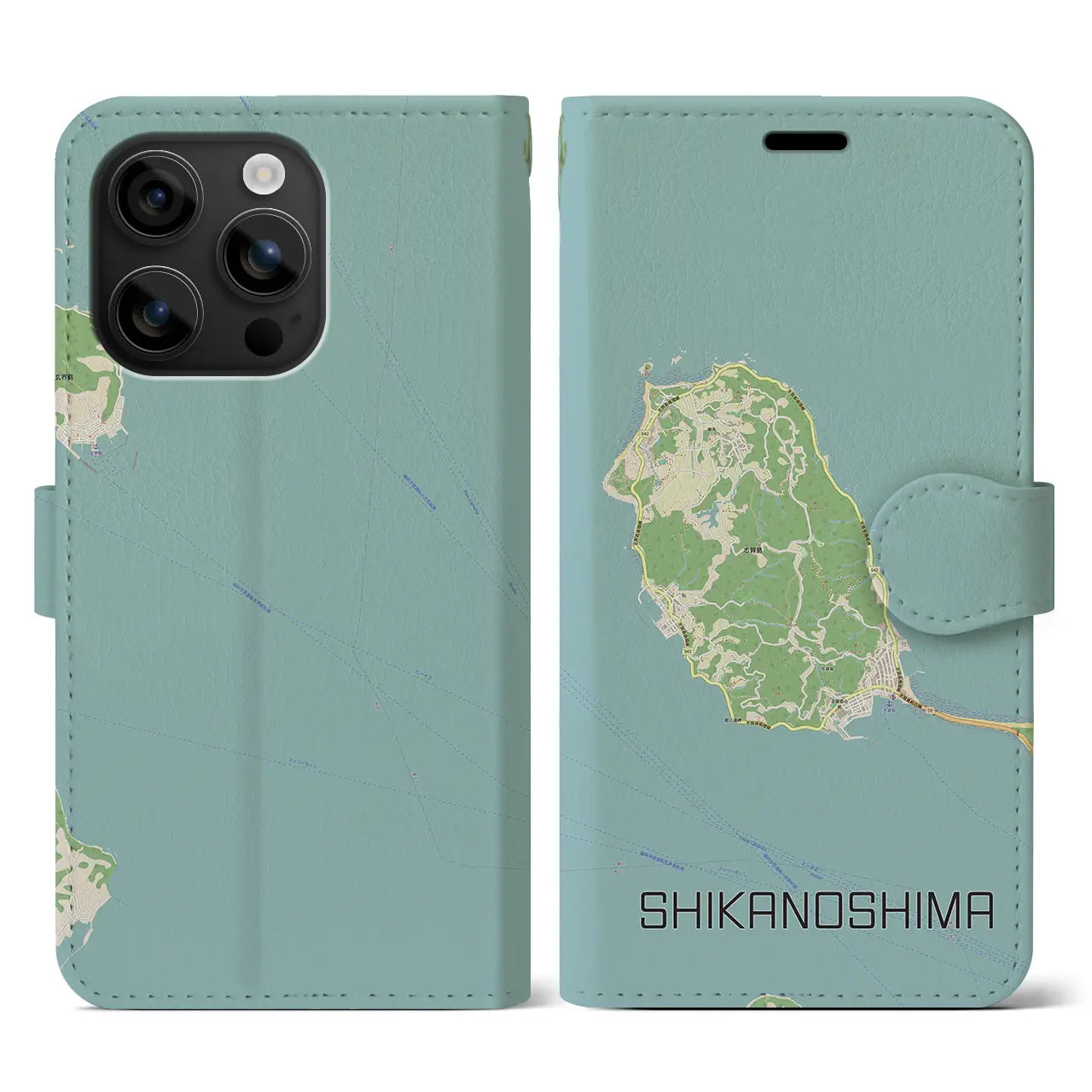 【志賀島（福岡県）】地図柄iPhoneケース（手帳タイプ）ナチュラル・iPhone 16 用