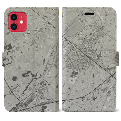 【志木（埼玉県）】地図柄iPhoneケース（手帳タイプ）モノトーン・iPhone 11 用