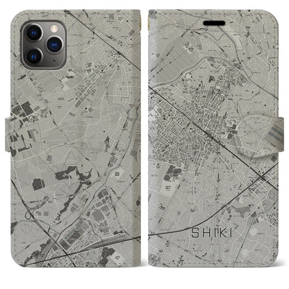 【志木（埼玉県）】地図柄iPhoneケース（手帳タイプ）モノトーン・iPhone 11 Pro Max 用