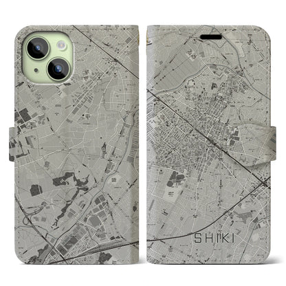 【志木（埼玉県）】地図柄iPhoneケース（手帳タイプ）モノトーン・iPhone 15 用
