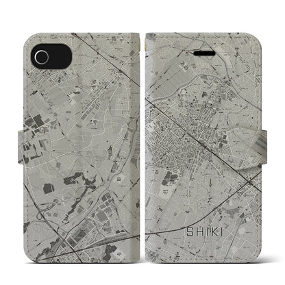 【志木（埼玉県）】地図柄iPhoneケース（手帳タイプ）モノトーン・iPhone SE（第3 / 第2世代） / 8 / 7 / 6s / 6 用
