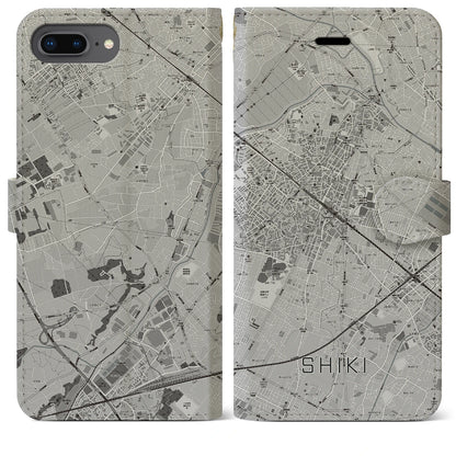 【志木（埼玉県）】地図柄iPhoneケース（手帳タイプ）モノトーン・iPhone 8Plus /7Plus / 6sPlus / 6Plus 用