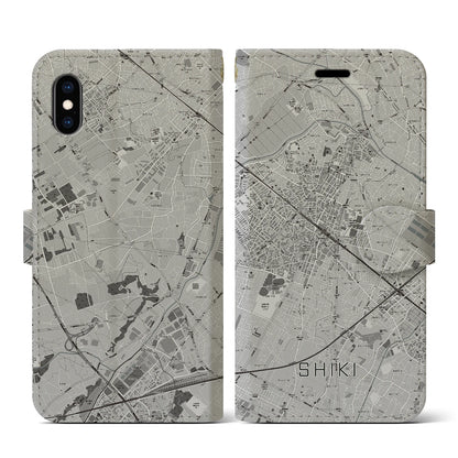 【志木（埼玉県）】地図柄iPhoneケース（手帳タイプ）モノトーン・iPhone XS / X 用
