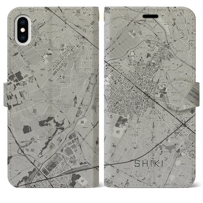 【志木（埼玉県）】地図柄iPhoneケース（手帳タイプ）モノトーン・iPhone XS Max 用