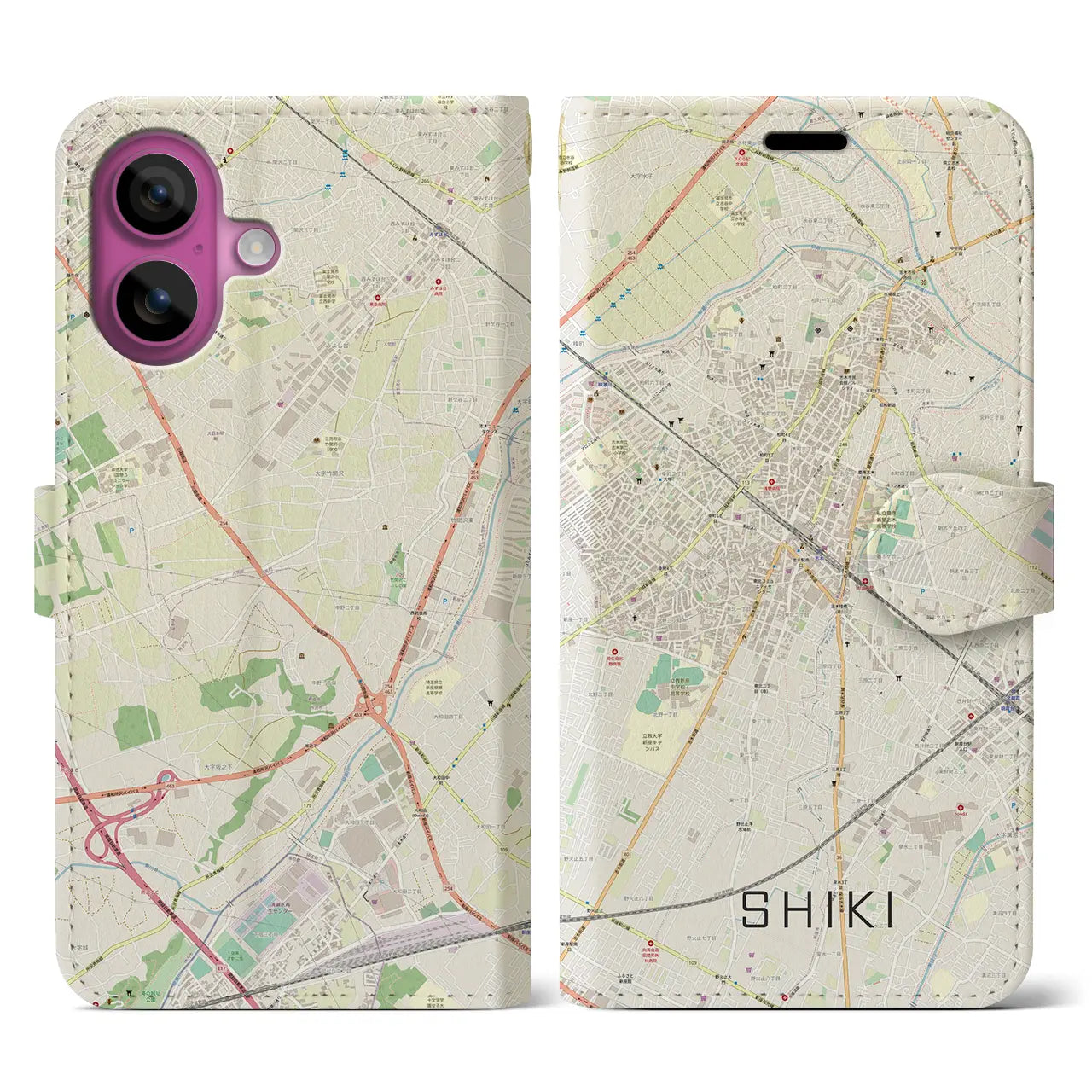 【志木（埼玉県）】地図柄iPhoneケース（手帳タイプ）ナチュラル・iPhone 16 Pro 用