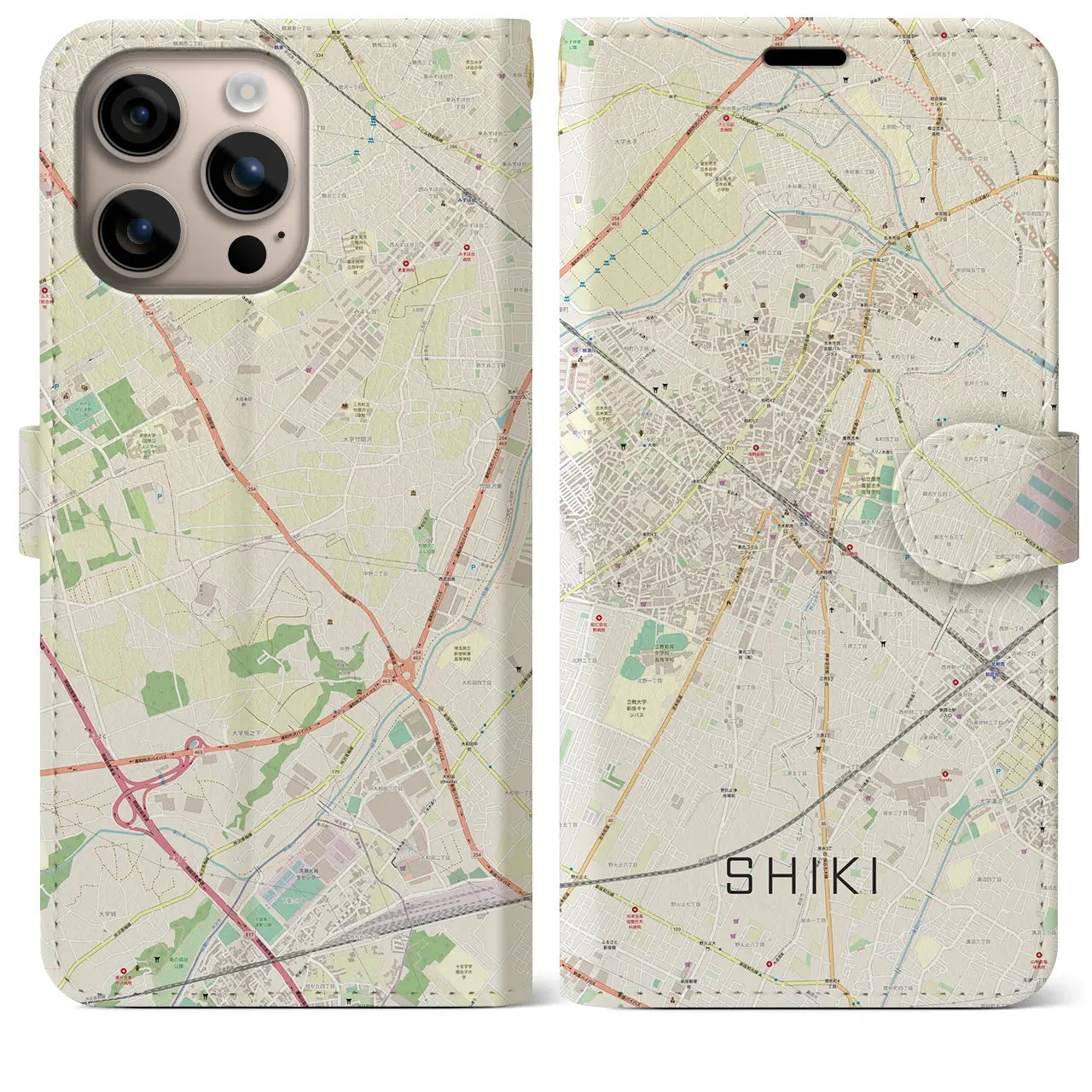 【志木（埼玉県）】地図柄iPhoneケース（手帳タイプ）ナチュラル・iPhone 16 Plus 用