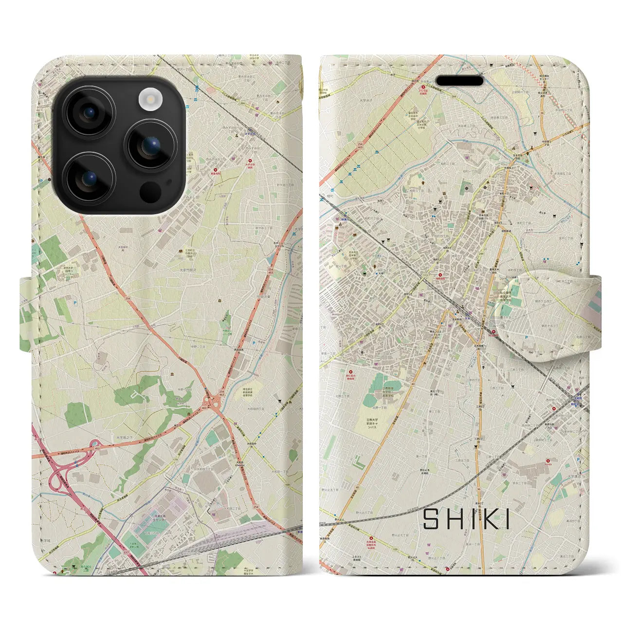 【志木（埼玉県）】地図柄iPhoneケース（手帳タイプ）ナチュラル・iPhone 16 用