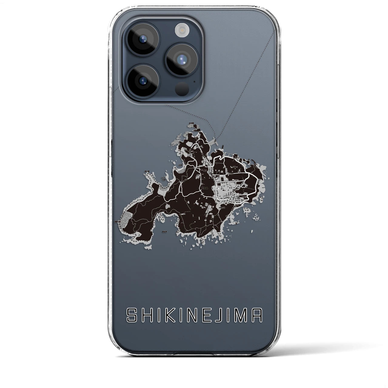 【式根島（東京都）】地図柄iPhoneケース（クリアタイプ）モノトーン・iPhone 15 Pro Max 用