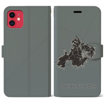 【式根島（東京都）】地図柄iPhoneケース（手帳タイプ）モノトーン・iPhone 11 用