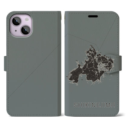 【式根島（東京都）】地図柄iPhoneケース（手帳タイプ）モノトーン・iPhone 14 用
