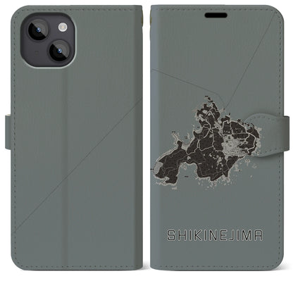 【式根島（東京都）】地図柄iPhoneケース（手帳タイプ）モノトーン・iPhone 14 Plus 用