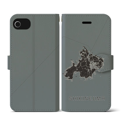 【式根島（東京都）】地図柄iPhoneケース（手帳タイプ）モノトーン・iPhone SE（第3 / 第2世代） / 8 / 7 / 6s / 6 用