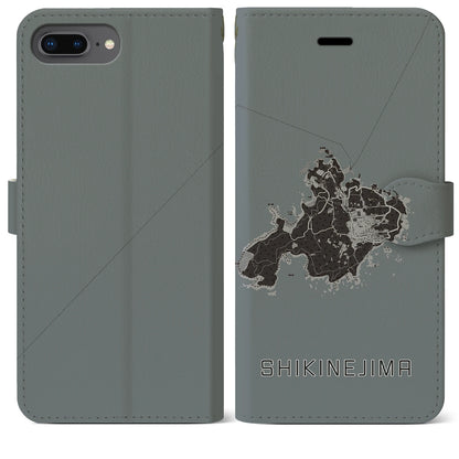 【式根島（東京都）】地図柄iPhoneケース（手帳タイプ）モノトーン・iPhone 8Plus /7Plus / 6sPlus / 6Plus 用