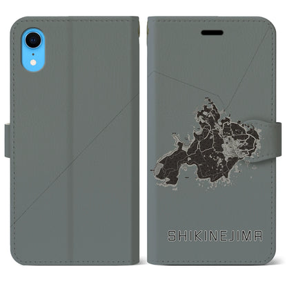 【式根島（東京都）】地図柄iPhoneケース（手帳タイプ）モノトーン・iPhone XR 用