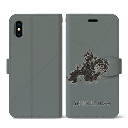 【式根島（東京都）】地図柄iPhoneケース（手帳タイプ）モノトーン・iPhone XS / X 用