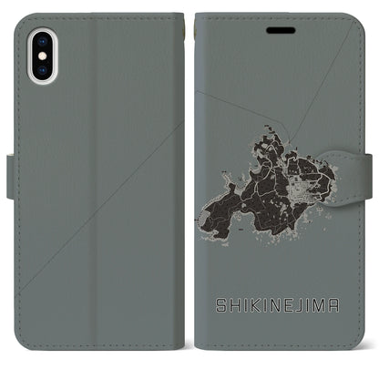 【式根島（東京都）】地図柄iPhoneケース（手帳タイプ）モノトーン・iPhone XS Max 用