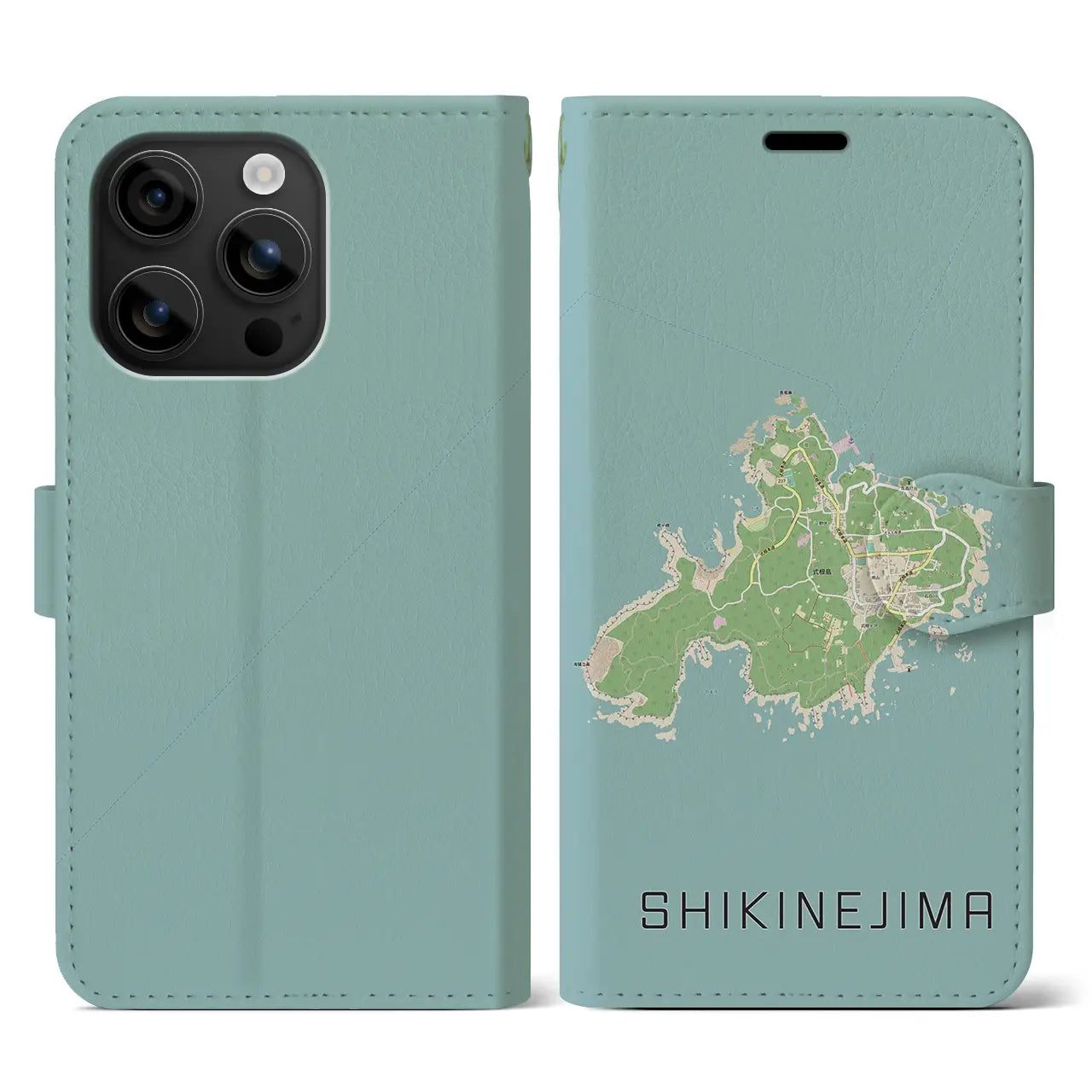 【式根島（東京都）】地図柄iPhoneケース（手帳タイプ）ナチュラル・iPhone 16 用