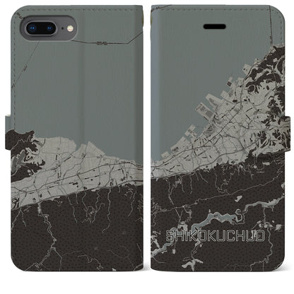 【四国中央（愛媛県）】地図柄iPhoneケース（手帳タイプ）モノトーン・iPhone 8Plus /7Plus / 6sPlus / 6Plus 用