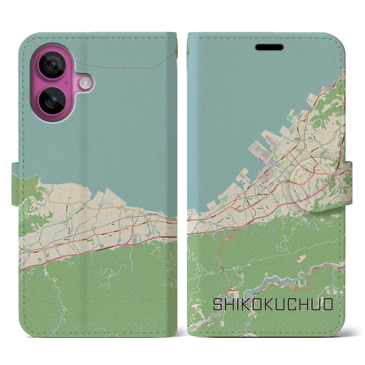 【四国中央（愛媛県）】地図柄iPhoneケース（手帳タイプ）ナチュラル・iPhone 16 Pro 用